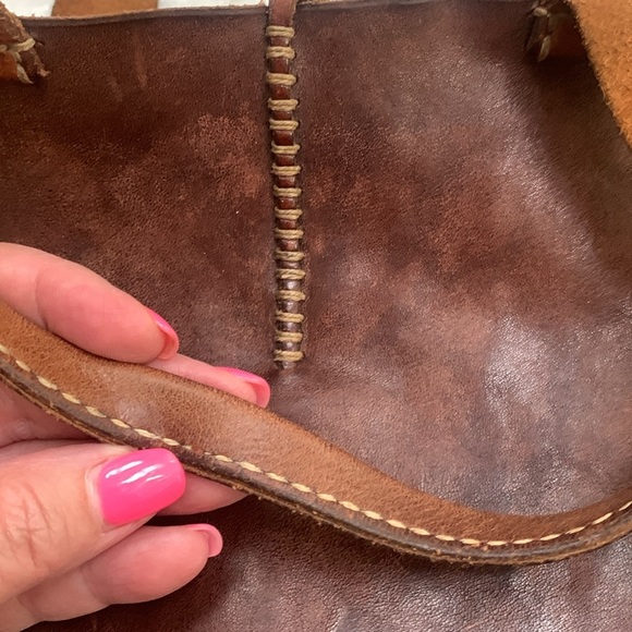 Henry Cuir Tote Embroidered Brown cow Hyde Leather Rustic Bohemian - Picture 12 of 14